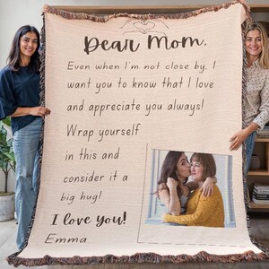 Personalized with Photo To My Mom Heirloom Woven Blanket Gift For Mother&#39;s Day, Birthday Gift from Daughter Son, Custom Mom Letter Blanket