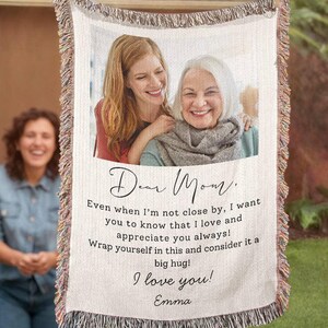 Personalized with Photo To My Mom Heirloom Woven Blanket Gift For Mother&#39;s Day, Birthday Gift from Daughter Son, Custom Mom Letter Blanket