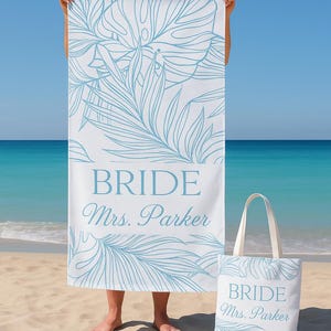 Personalized Bride & Bridesmaid Beach Towel Tote Bag Set – Custom Name Bachelorette Party Gifts, Bridal Party Favors for Beach Wedding