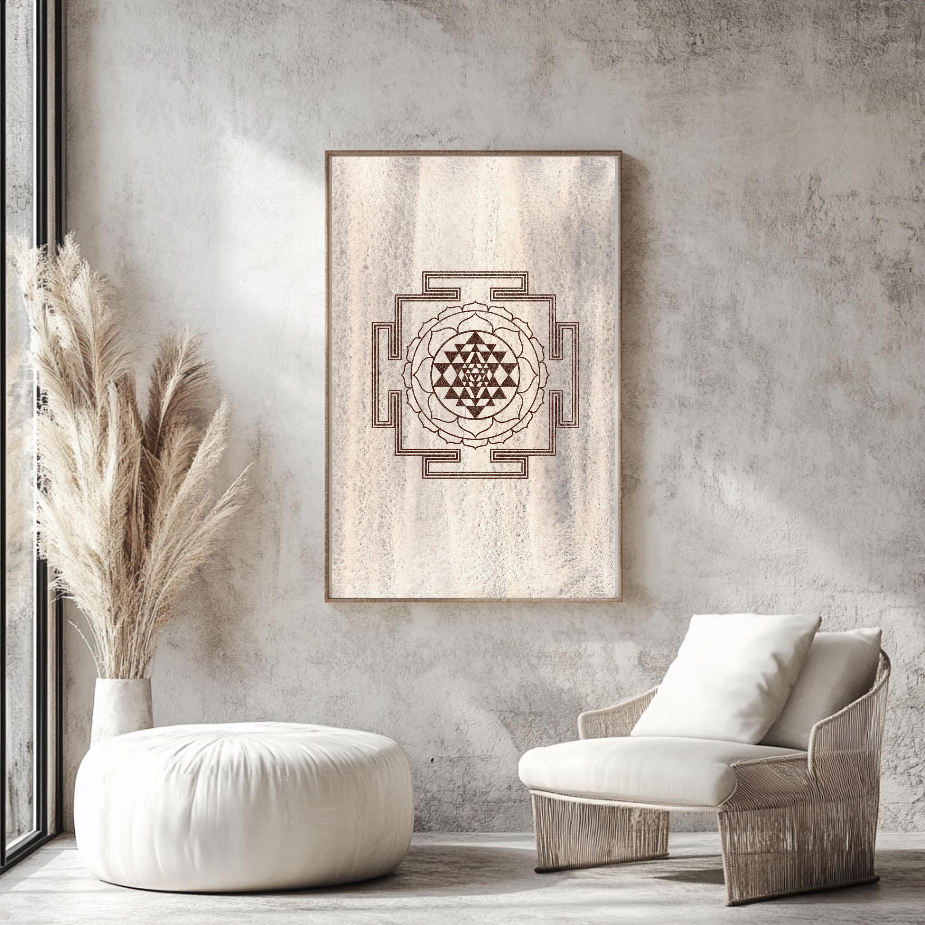 Sri Yantra Sacred Sacred Geometry on Watercolor Hematite Background ...