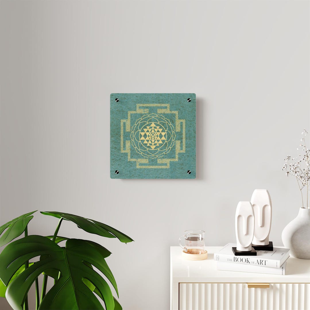 Sri Yantra Wall Art Panel on Cascade Green Watercolor Background - Etsy
