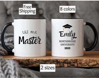 Master's Degree Personalized Graduation Coffee Mug, Custom Gift for 2025 Graduate Master's, Mug Gift for Her or Him