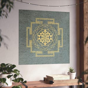 Sacred Sri Yantra on Neutral Soft Watercolor Background Fine Art Poster ...