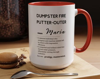 Funny Dumpster Fire Putter Outer Coffee Mug, Personalized Office Gift, Problem Solver, Humorous Coworker Gift, Custom Coffee Cup, Gag Mug