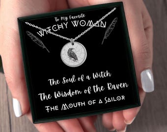 Dainty Celestial Witchy Raven Pendant Stainless Steel Necklace Gift for Her Halloween Christmas Birthday Women Ethereal Mystical Jewelry
