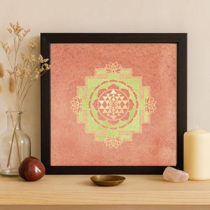Mineral Sri Yantra, Yoga Studio, Meditation Altar Art, Framed Wall Hanging, Multi-color Mandala Decor, Spiritual Gift, Sacred Geometry, Shri