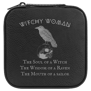 4&quot; x 4&quot; Witchy Woman Gift Raven Leather Jewelry Organizer Gift for Her Halloween Christmas Birthday Women Ethereal Mystical Accessory