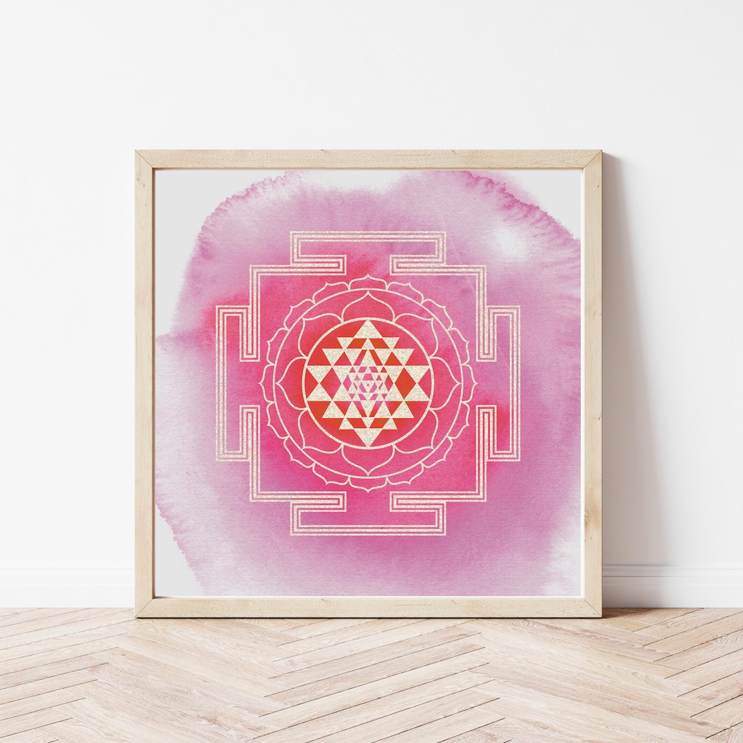 Sri Yantra Spiritual Art Print | Sacred Geometry Pink Watercolor ...