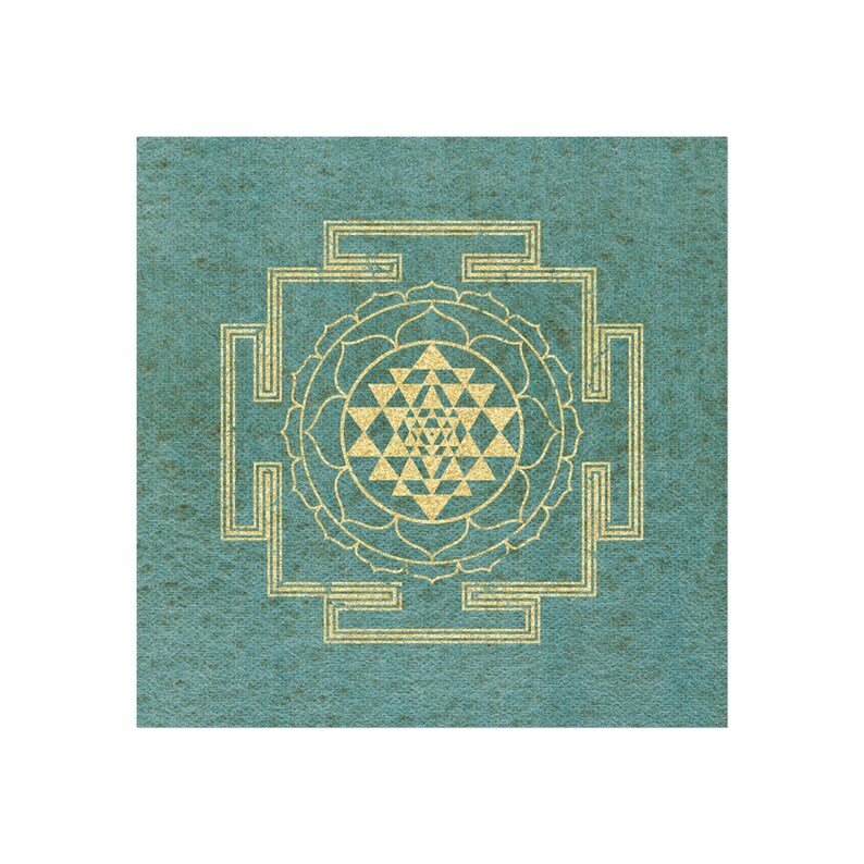 Sacred Sri Yantra Art Poster on Green Watercolor Background - Spiritual ...