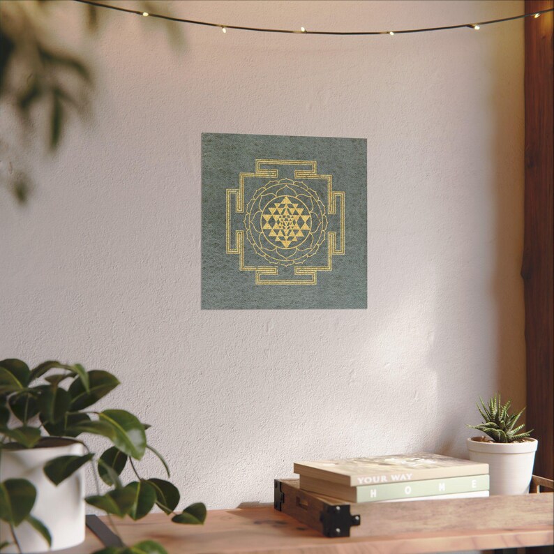 Sri Yantra Textured Watercolor Matte Poster on Soft Gray Background - Etsy