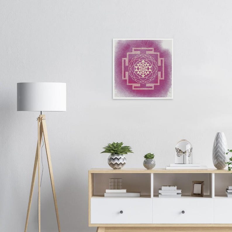 Sri Yantra Spiritual Art Print | Sacred Geometry Pink Watercolor Museum ...
