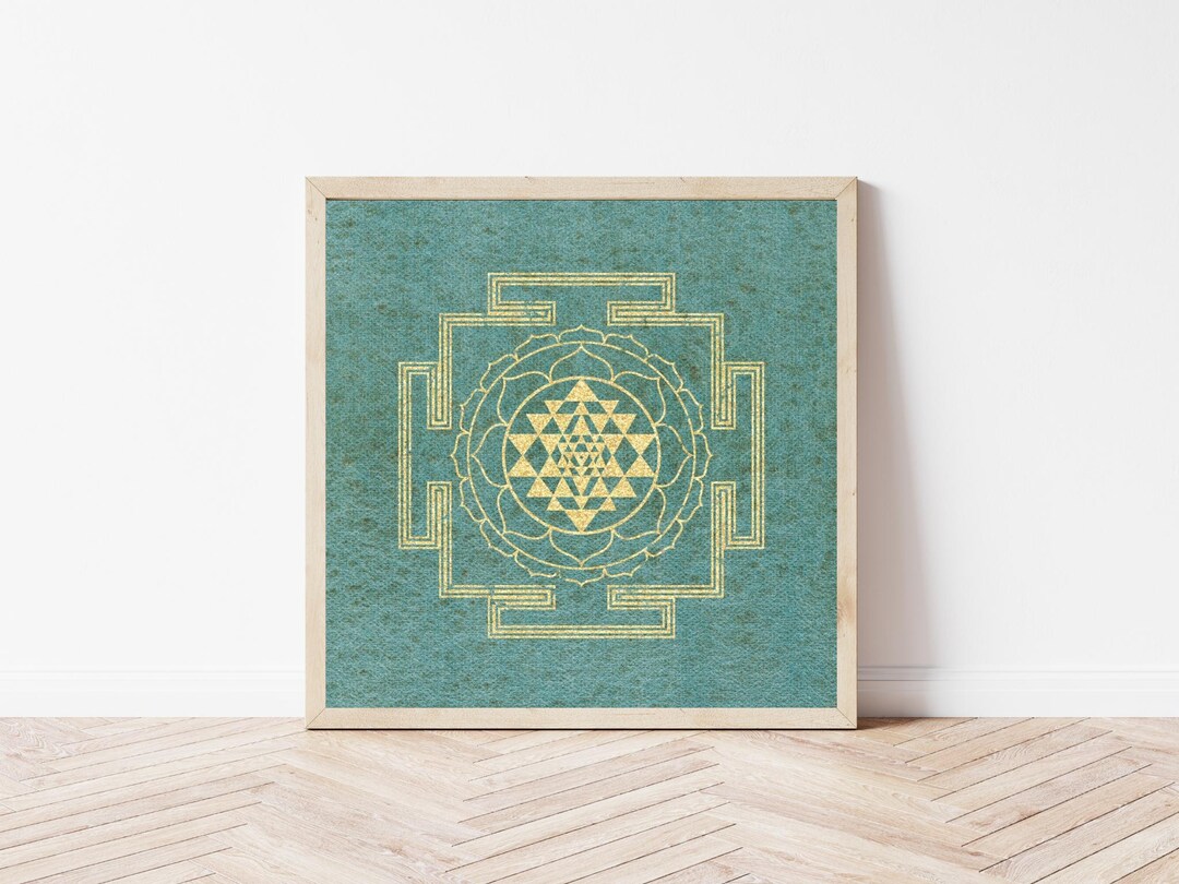Sri Yantra Textured Watercolor Matte Poster - Cascade Green Background ...