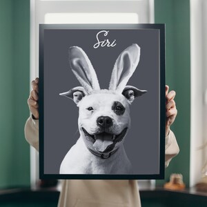 Easter Pet Portrait Custom, Funny Dog Cat Art, Personalized Pet Gift for Easter, Custom Easter Pet Artwork with Bunny Ears Gift for her