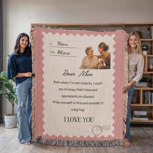 Personalized with Photo To My Mom Heirloom Woven Blanket Gift For Mother&#39;s Day, Birthday Gift from Daughter Son, Custom Mom Letter Blanket