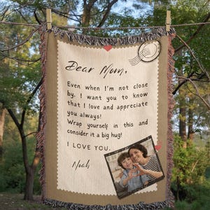 Personalized with Photo To My Mom Heirloom Woven Blanket Gift For Mother&#39;s Day, Birthday Gift from Daughter Son, Custom Mom Letter Blanket