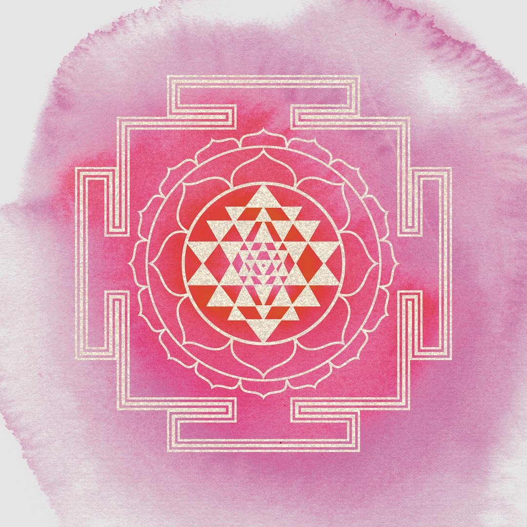 Sri Yantra Wood Print | Sacred Geometry Art on Pink Watercolor ...
