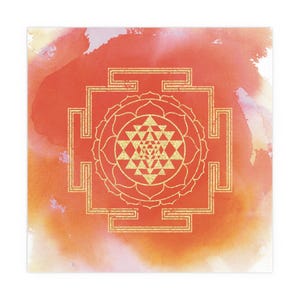 Silk Poster, Sri Yantra on watercolor background, Wall Art Decor, Spiritual Poster, Meditation Print, Yoga Studio Decor