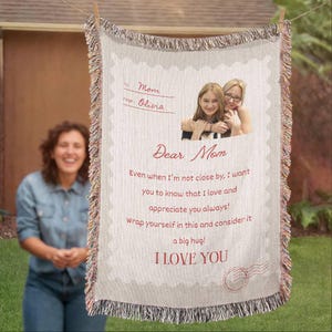 Personalized with Photo To My Mom Heirloom Woven Blanket Gift For Mother&#39;s Day, Birthday Gift from Daughter Son, Custom Mom Letter Blanket