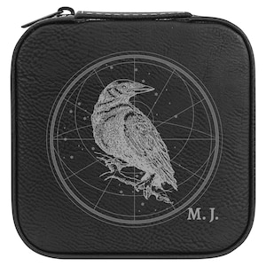 Personalized Witchy Woman Gift Celestial Raven Leather Jewelry Organizer Gift for Her Halloween Christmas Birthday Women Mystical Accessory