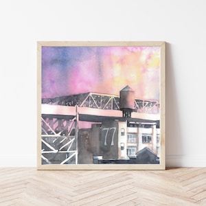 Urban Brooklyn Art Print, Smith Street Cityscape, New York Watercolor Painting, Modern Industrial Wall Decor, Street Scene Artwork