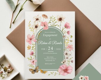 Tarjeta de boda personalizada / Tarjeta de compromiso / Tarjeta floral