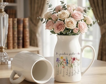 Vases de fleurs personnalisés le mois de naissance, vase de fleurs du jardin de la maman de la grand-mère, vases de maman personnalisés, cadeaux de fête des mères, cadeau de grand-mère, cadeaux pour maman