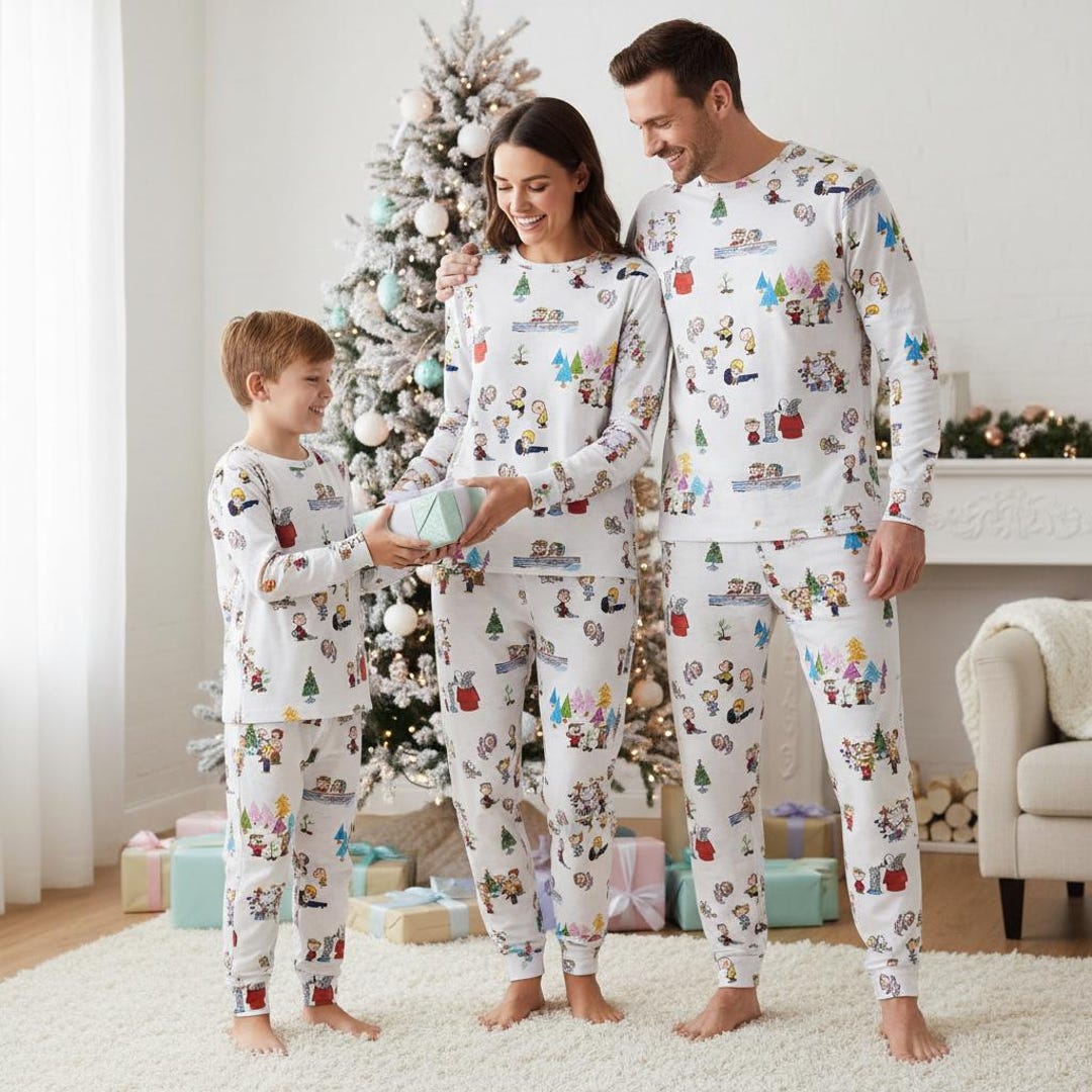 Puppy Family Pajamas, Cartoon Characters Long Tee & Pants Pjs,
