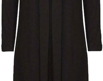 Womens Maxi Plus Size Long Cardigans for Women UK Collared Top Long Full Sleeve Floaty Women's Cardigans Sizes 8-26