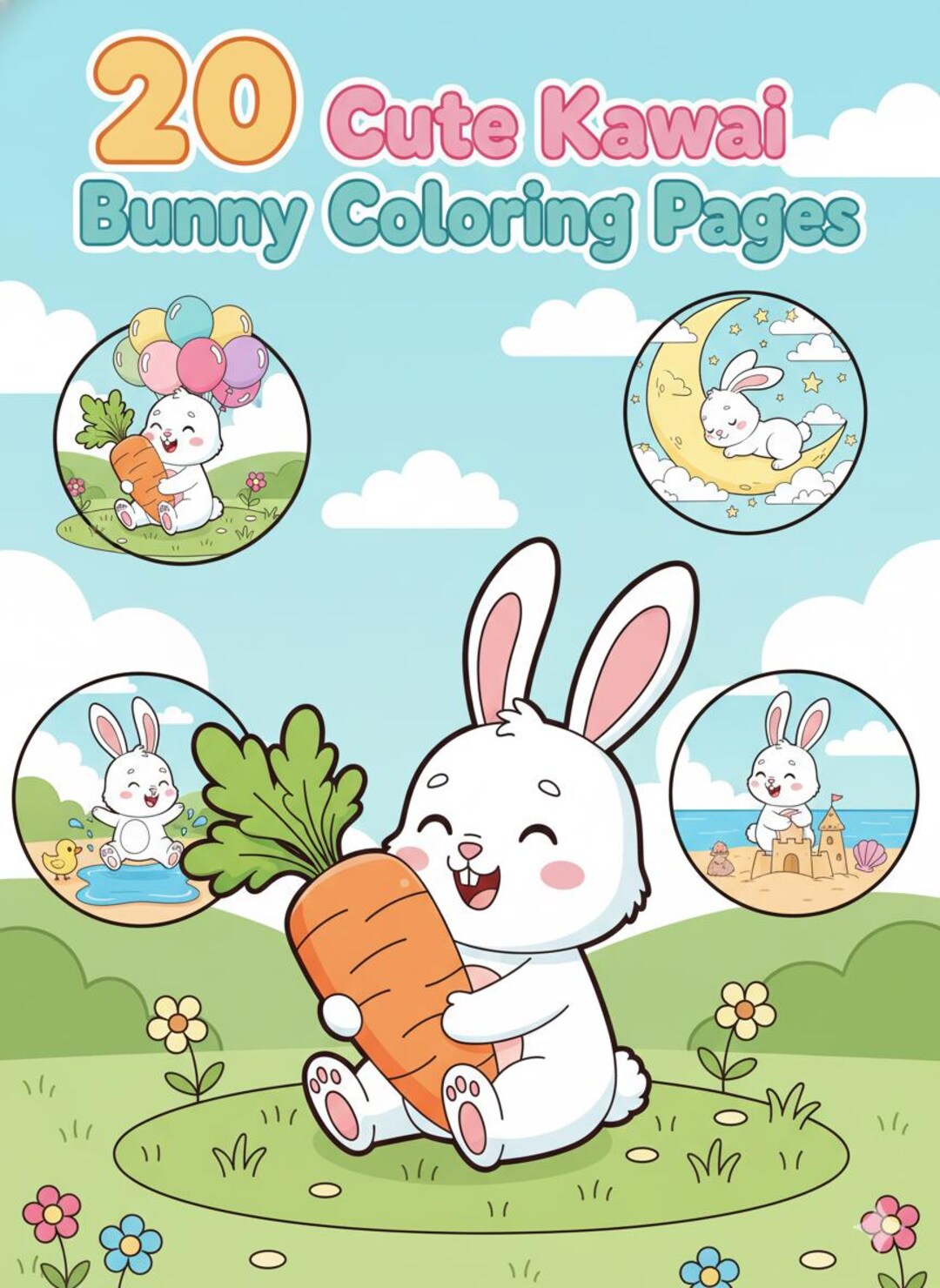 20 Cute Kawaii Bunny Coloring Pages Cute Bunny Coloring Book for Kids ...