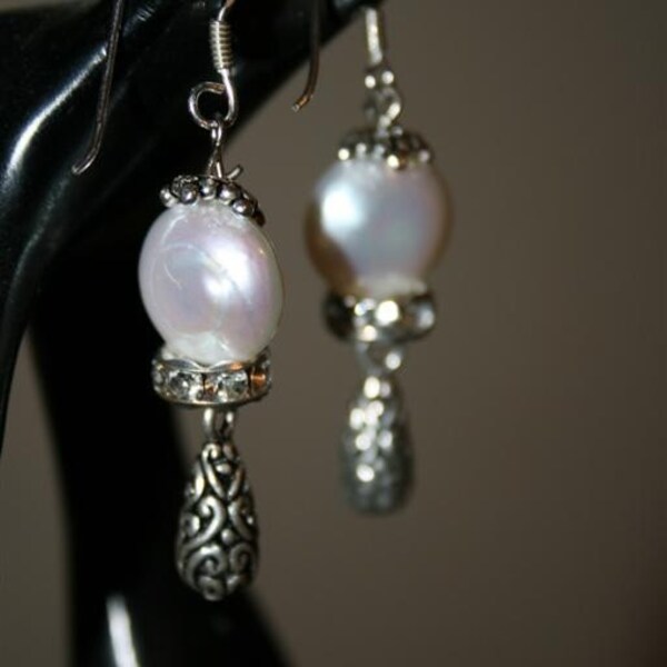 LIMITED TIME SALE - Bridal Coin Pearl, Rondella Swarovski Crystal and Sterling Silver Earrings