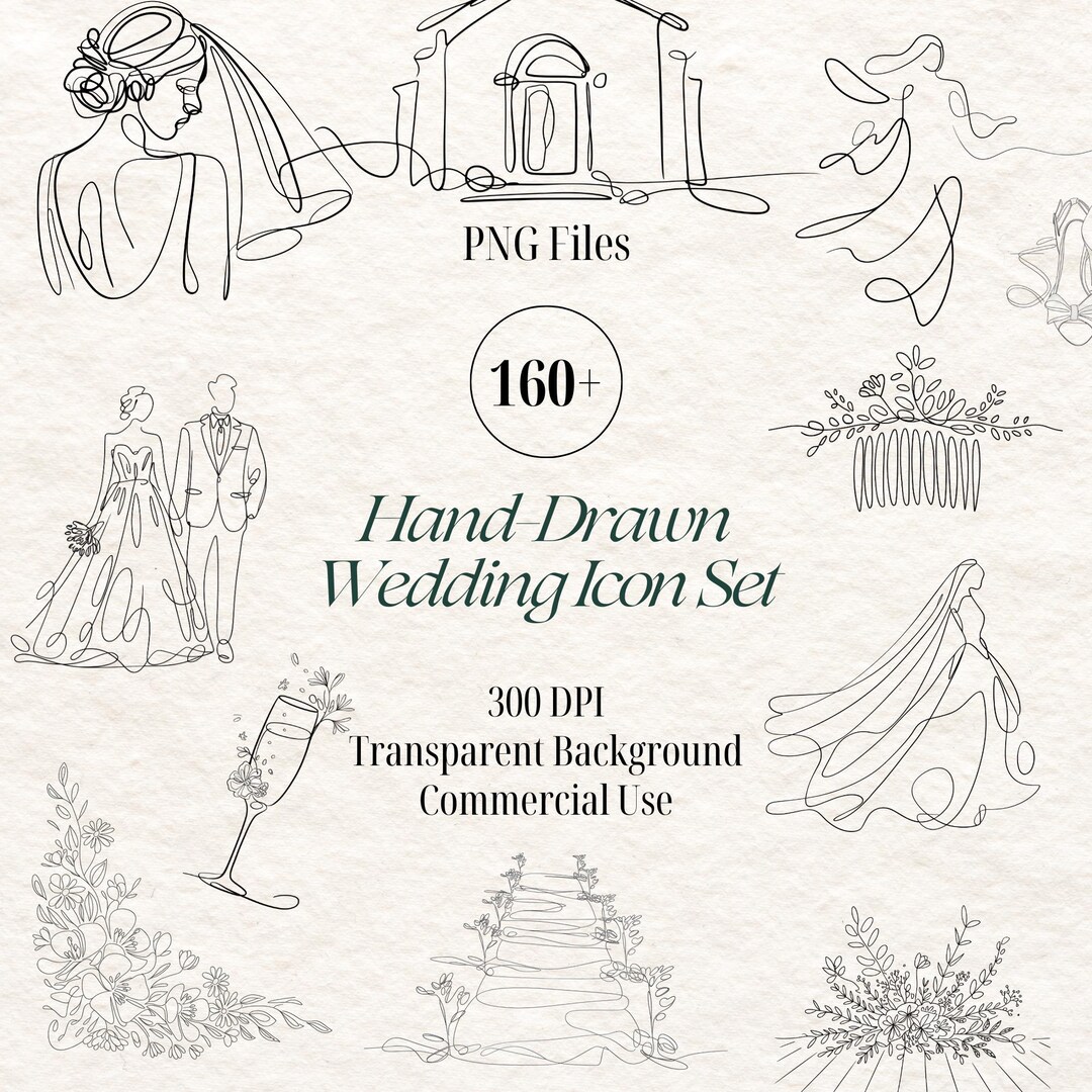 160+ Hand Drawn Bridal Wedding Icon Set Bundle Clipart PNG Illustration ...