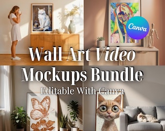 136 Video and PNG Bundle Digital Frame Mockup for Wall Art Realistic Frame DIN A Art Prints 2:3, 3to4, 4to5 Ratio Editable With Canva
