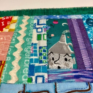 Postcard Fabric Art, Mini Art Quilt, Tin Man Fabric Collage, Patchwork Wizard of Oz Postcard,