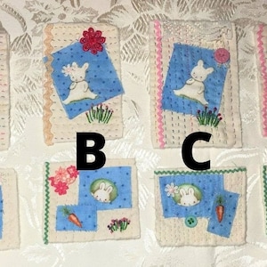 Junk Journal Spring Bunny Slow Stitch Applique Quilted Fabric Snippet Hand Sewn Cute Embellishment Ephemera 2 Piece Set
