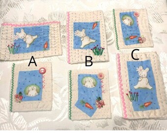 Junk Journal Spring Bunny Slow Stitch Applique Quilted Fabric Snippet Hand Sewn Cute Embellishment Ephemera 2 Piece Set