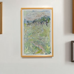 Pintura a óleo original vintage, estudo de paisagem, arte natural feita à mão, 1982, cena serena de campo, presente de decoração de parede exclusivo, campo verde