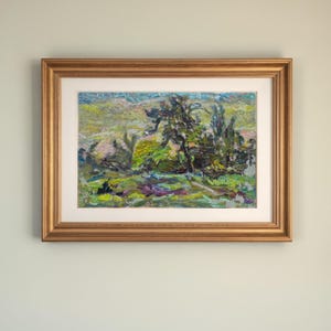 Pintura a óleo original: Paisagem noturna, Estudo da natureza feito à mão, Arte do pôr do sol dourado, Presente de decoração de parede exclusivo, Cena serena ao entardecer, Arte em tela