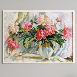 Lush Peony Bloom – Original Floral Oil Painting, Soft Romantic Still Life, Handmade Art by V. Kravchenko, Perfect for Spring Decor & Gifting