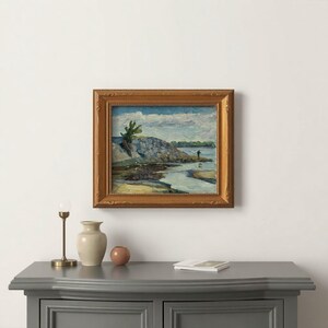 Estudio al óleo vintage sobre cartón: "Amanecer en el Dniéper", paisaje fluvial impresionista ucraniano, obra original pintada a mano, 1978