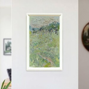 Pintura a óleo vintage feita à mão, cena da natureza da trilha, estudo de campo original de 1982, arte verde tranquila, decoração de parede moderna, presente, vista panorâmica do caminho