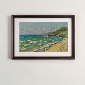 Pintura a óleo feita à mão, Costa do Mar de Azov, Arte original do oceano ao vivo, Cena de ondas tranquilas, Presente de decoração de parede moderna, Vista costeira acolhedora, Arte em tela