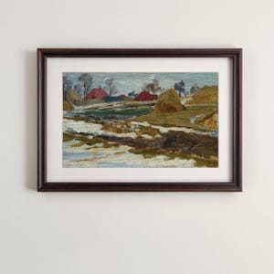 Pintura a óleo requintada, Vista da Neve Derretida, Rara Pintura à Mão com Pigmentos Lefranc, Presente Atemporal para Decoração de Casa, Arte Etérea de Inverno