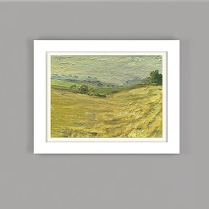 Paisagem de Campo Dourado ao Ar Livre Ano: 1979, Pintura a Óleo Original, Pintada à Mão com Pigmentos Lefranc, Presente Único Dourado para Decoração de Casa