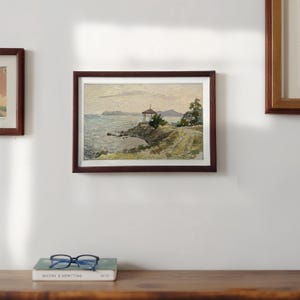 Pintura a óleo original vintage – Vista da baía de Kertch, paisagem cativante à beira-mar com penhasco e horizonte, obra-prima da natureza feita à mão, 2001