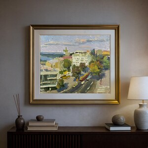 Original Oil Painting Kyiv Square Scene Year: 1988, Original Urban Art, Bold City Display, Modern Wall Decor Gift, Vibrant Skyline Artwork