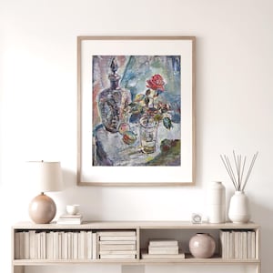 ヴィンテージ油絵複製花束1983年、オランダの静物画、写実的なバラの壁画バロック植物アートインテリア装飾