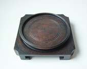 Lrg - Vintage square Chinese carved rosewood hardwood stand - 3 7 8 quot inside Diameter - No.3 B3
