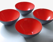4 red and black Krenit enamel bowls by Herbert Krenchel - Mid century modern enamel bowls B1