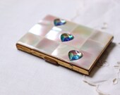 Mother of Pearl Hearts Compact Mirrored Makeup Vintage Elgin Compact Mirror Vintage Makeup Cosmetics White with Hearts
