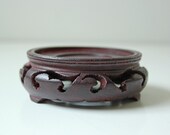 Med - Vintage Chinese carved red rosewood hardwood stand ornate carving - 3 quot inside Diameter - No.3 B3